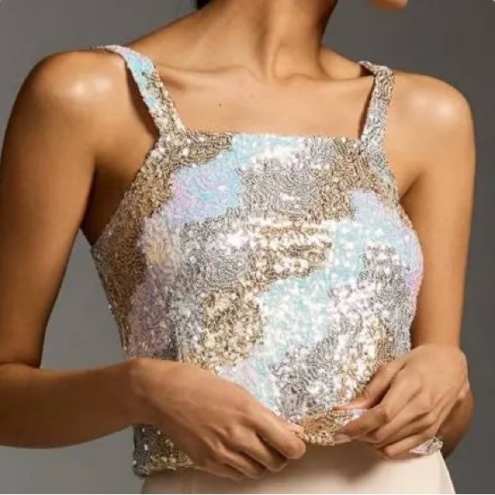 Sequin Embellished Gold and Silver Women's Top